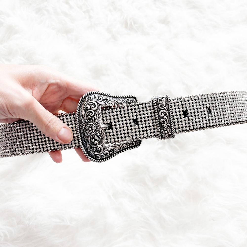 Free People Western Silver Stud Belt Ornate Buckle